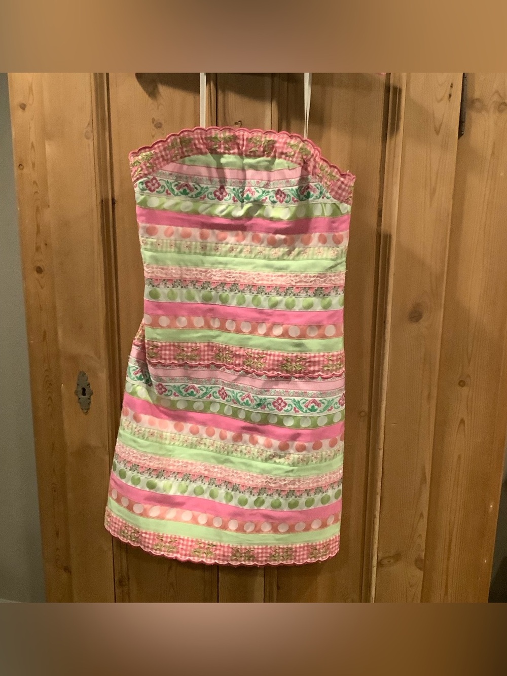 Lilly Pulitzer Pink and green ribbon  Sundress with Scallop Trim